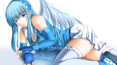 Wings angels blush blue hair blue eyes thigh highs
