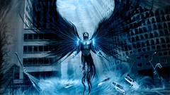 Wings angels cityscapes post-apocalyptic Dark Angels downfall