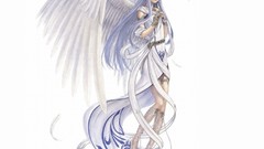 Wings angels purple hair Simple Background Ys Origin