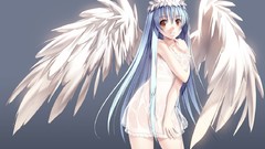 Wings Anime angels blue hair long hair anime girls brown eyes 