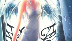 Wings Anime angels long hair blue eyes white dress bare 