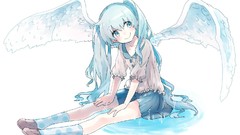 Wings Anime anime girls hatsune miku vocaloid Simple Background 