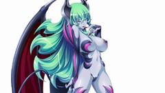 Wings Anime anime girls yellow eyes ecchi demons Succubus aqua 