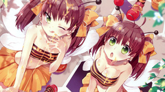 Wings Anime bees honey anime girls green eyes redheads twintails