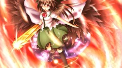 Wings Anime brown red eyes long hair reiuji utsuho touhou
