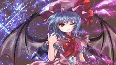 Wings Anime dress hats red eyes blue hair pink eyes anime girls 