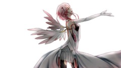 Wings Anime dress white background red eyes gloves stockings 