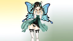 Wings anime girls green eyes bare shoulders black hair tony 