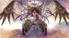 Wings anime girls green hair