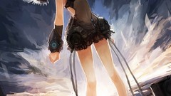 Wings anime girls short hair gray hair open mouth futuristic 