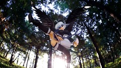 Wings anime girls short hair gray hair utawarerumono purple eyes