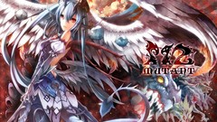 Wings Anime horns red eyes blue hair anime girls