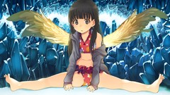 Wings Anime long hair anime girls black hair black eyes 