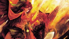 Wings Anime long hair brunettes reiuji utsuho touhou kaenbyou 