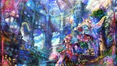 Wings armor bracelets multicolor long hair anime girls scenic