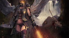 Wings armor Swords long hair yellow eyes underwear thigh highs 