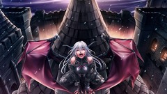 Wings armor white hair red eyes Castles anime girls cityscapes