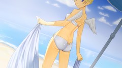 Wings Beaches blondes anime girls blue eyes bikini soft shading