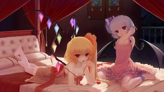 Wings beds blondes blue hair short hair remilia scarlet touhou 