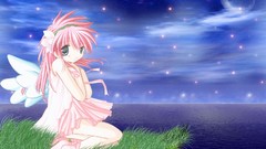 Wings big eyes pink hair anime girls wisp