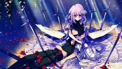Wings blade Anime anime girls black hair purple hair purple eyes