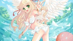 Wings blondes angels anime girls green eyes bikini original 