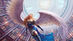 Wings blondes angels blue dress fantasy art