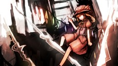 Wings blood vampire red eyes silhouettes remilia scarlet touhou 