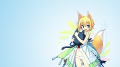 Wings blue background blondes anime girls blue eyes short hair 