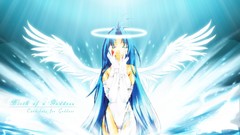 Wings blue hair anime girls closed eyes