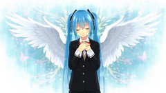 Wings blue hair closed eyes school uniforms hatsune miku 