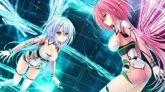 Wings blue hair pink hair cleavage hentai plugsuit