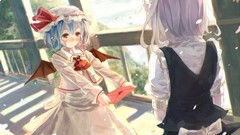 Wings blush blue hair anime girls remilia scarlet touhou izayoi 