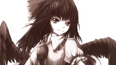 Wings brown monochrome bows long hair brown eyes brunettes 