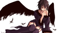 Wings brown red eyes anime girls short hair underwear panties 