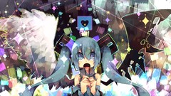 Wings Chibi hatsune miku vocaloid aqua hair aqua eyes