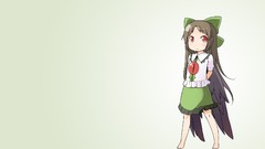 Wings Chibi red eyes skirts long hair barefoot anime girls 