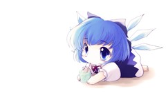 Wings Chibi Ribbons blue hair anime girls blue eyes touhou cirno