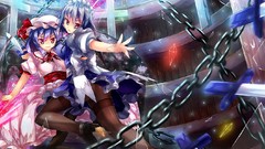 Wings cross Anime vampire chains blue hair anime girls short 