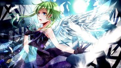 Wings cross feathers dress gloves anime girls blue eyes 