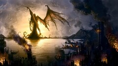 wings Cthulhu destruction H. P. Lovecraft artwork fantasy art