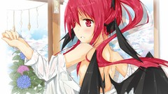 Wings devil wet red eyes anime girls touhou undressing Koakuma 