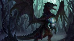Wings Dragons forests artwork fantasy art
