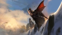 Wings Dragons waterfalls artwork fantasy art
