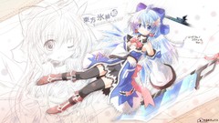 Wings dress collar blue hair anime girls blue eyes wink touhou 