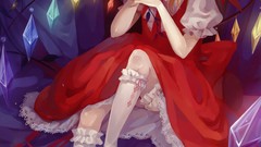 Wings dress hats red eyes red dress blondes anime girls short 