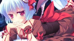 Wings dress hats red eyes Ribbons blush blue hair anime girls 