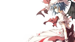 Wings dress hats Vampires red eyes bows blue hair anime girls 