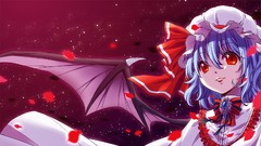 Wings dress hats Vampires red eyes bows blue hair anime girls 