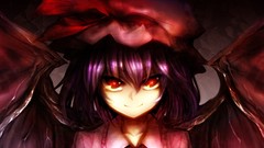 Wings dress hats Vampires red eyes smiling anime girls short 